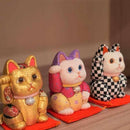 MANEKI NEKO ,CHECKERED PATTERN BLACK (S), Beckoning Lucky Cat, Edo Art Dolls