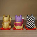 MANEKI NEKO ,CHECKERED PATTERN BLACK (S), Beckoning Lucky Cat, Edo Art Dolls