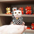 MANEKI NEKO ,CHECKERED PATTERN BLACK (S), Beckoning Lucky Cat, Edo Art Dolls
