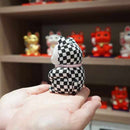 MANEKI NEKO ,CHECKERED PATTERN BLACK (S), Beckoning Lucky Cat, Edo Art Dolls