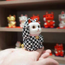 MANEKI NEKO ,CHECKERED PATTERN BLACK (S), Beckoning Lucky Cat, Edo Art Dolls