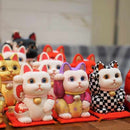 MANEKI NEKO ,CHECKERED PATTERN BLACK (S), Beckoning Lucky Cat, Edo Art Dolls