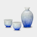 FLOWER CRYSTAL (BLUE ON WHITE) SAKE SET (3 PIECE SET), Sake Bottle, Kyo Ware, Kiyomizu Ware
