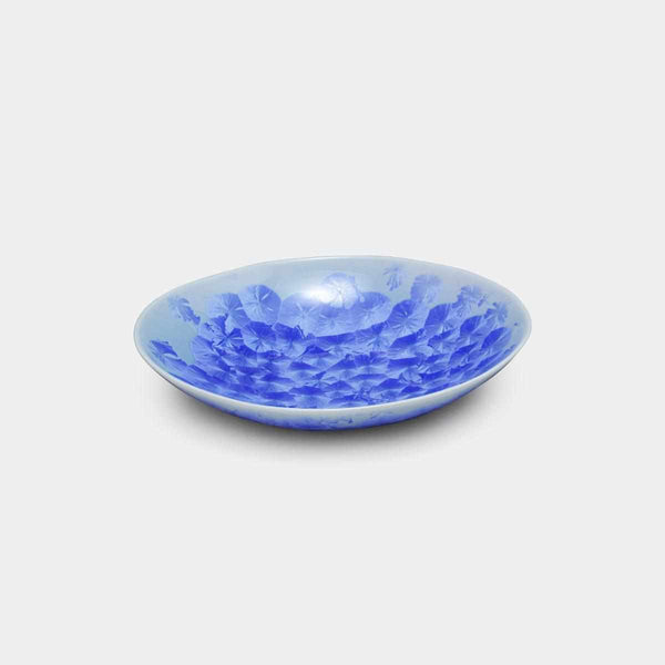 陶葊 花結晶 (青) 楕円鉢【京焼-清水焼】