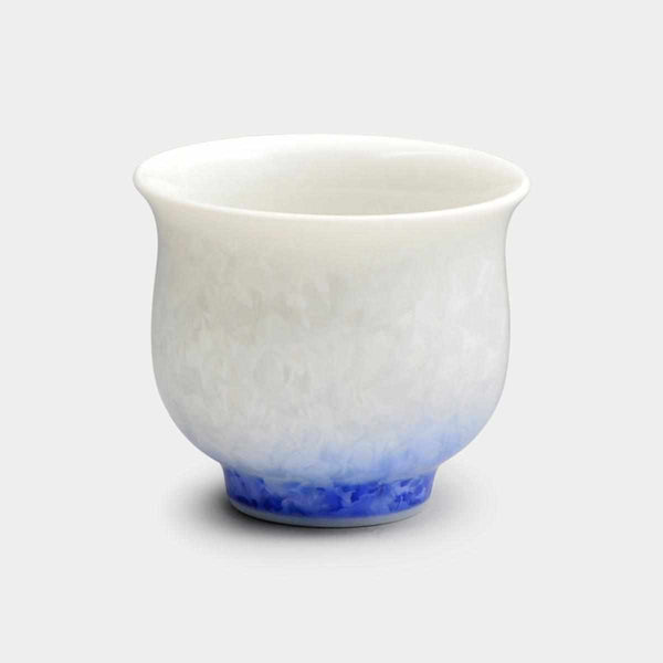 FLOWER CRYSTAL (BLUE ON A WHITE BACKGROUND) GUINOMI, Sake Cup, Kyo Ware, Kiyomizu Ware