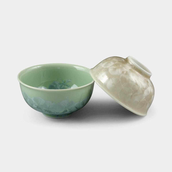 陶葊 花結晶 (緑 茶) 茶碗 (2点セット)【京焼-清水焼】