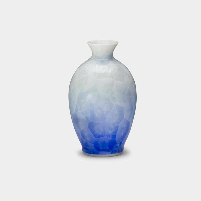 FLOWER CRYSTAL (BLUE ON WHITE) SAKE SET (3 PIECE SET), Sake Bottle, Kyo Ware, Kiyomizu Ware