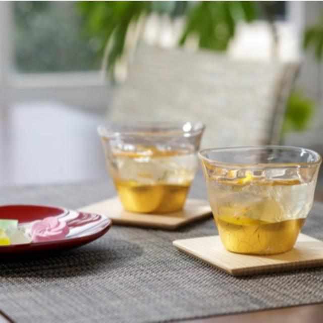PENETRATION COLD TEA GLASS & COASTER (2 PIECES), Kanazawa Gold Leaf