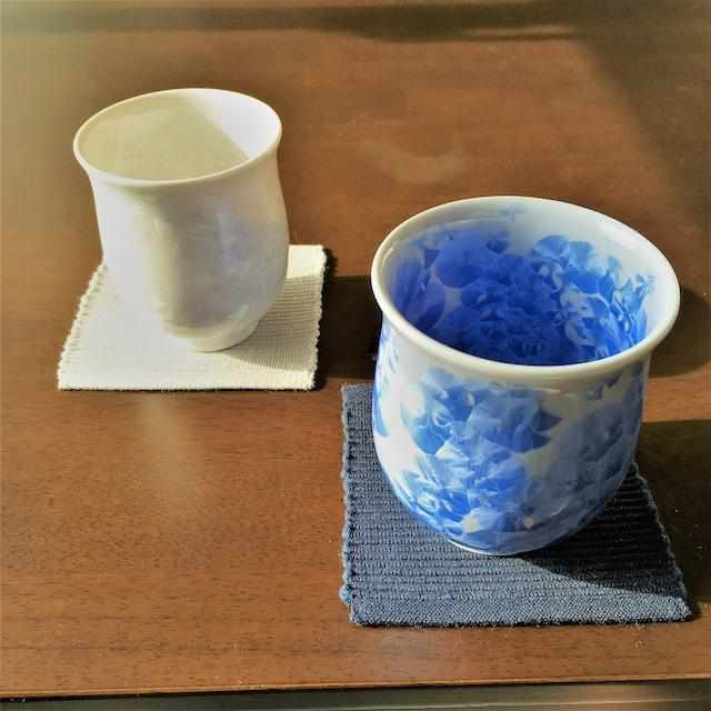 FLOWER CRYSTAL (BLUE & WHITE) YUNOMI (2 PIECE SET), Japanese Tea Cup, Kyo Ware, Kiyomizu Ware
