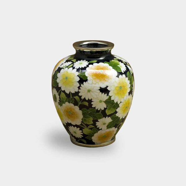 低価格の 七宝焼 有線並形透釉三羽鶴 黄色 花瓶 セット 花瓶・フラワー 