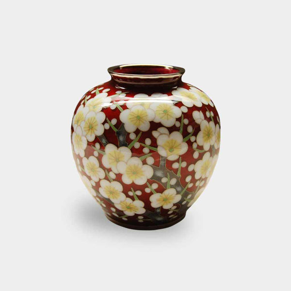 WIRED 3 BALL-SHAPED RED TRANSPARENT PLUM, Vase, Owari Cloisonne 