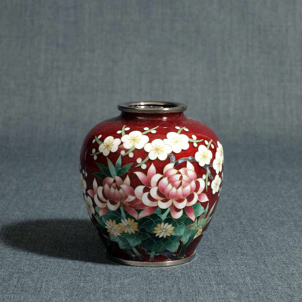 七宝焼花瓶　赤竹透かし　大型花瓶　草花絵　四君子 高さ　尾張七宝町伝統工芸 七宝焼花瓶 赤竹透かし 大型花瓶 草花絵 四君子 高さ 尾張七宝町