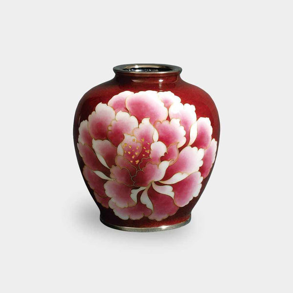 WIRED 3 BALL-SHAPED RED TRANSPARENT PEONY, Vase, Owari Cloisonne