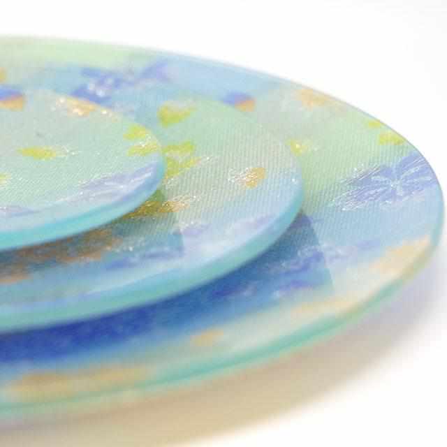 PLATE (CHERRY BLOSSOM) BLUE 5 PIECE SET, Large Plate, Platter, Nishijin Textile