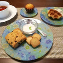 PLATE (CHERRY BLOSSOM) BLUE 5 PIECE SET, Large Plate, Platter, Nishijin Textile