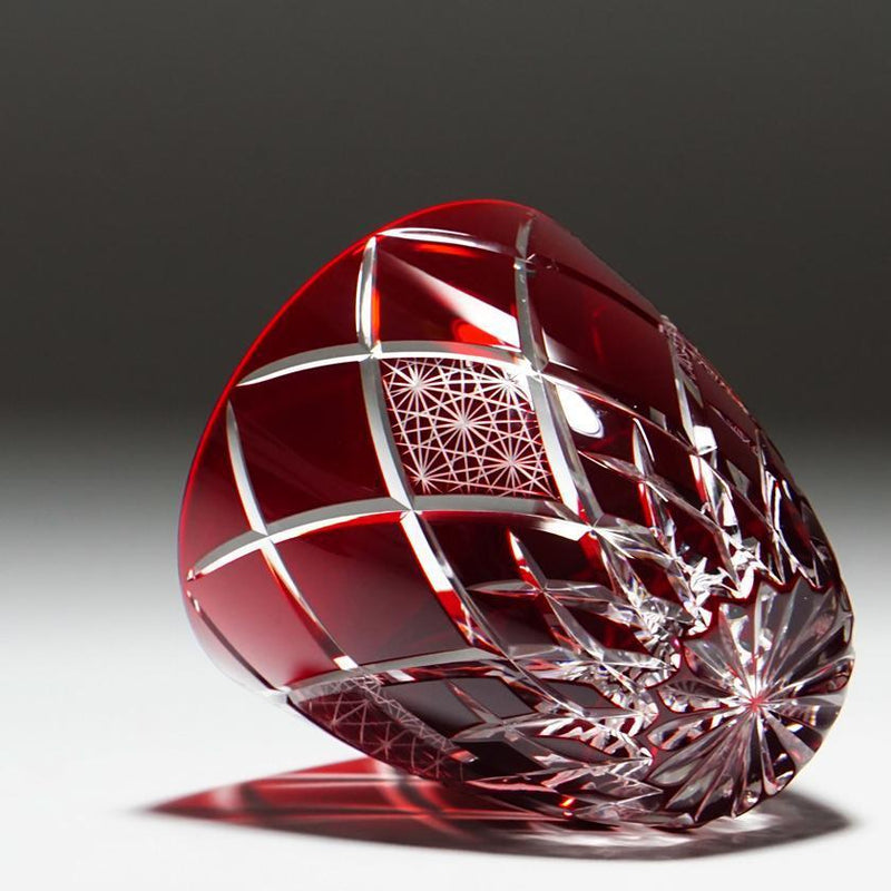 GUINOMI KIKU YARAI (RED), Sake Glass, rinzen Kiriko