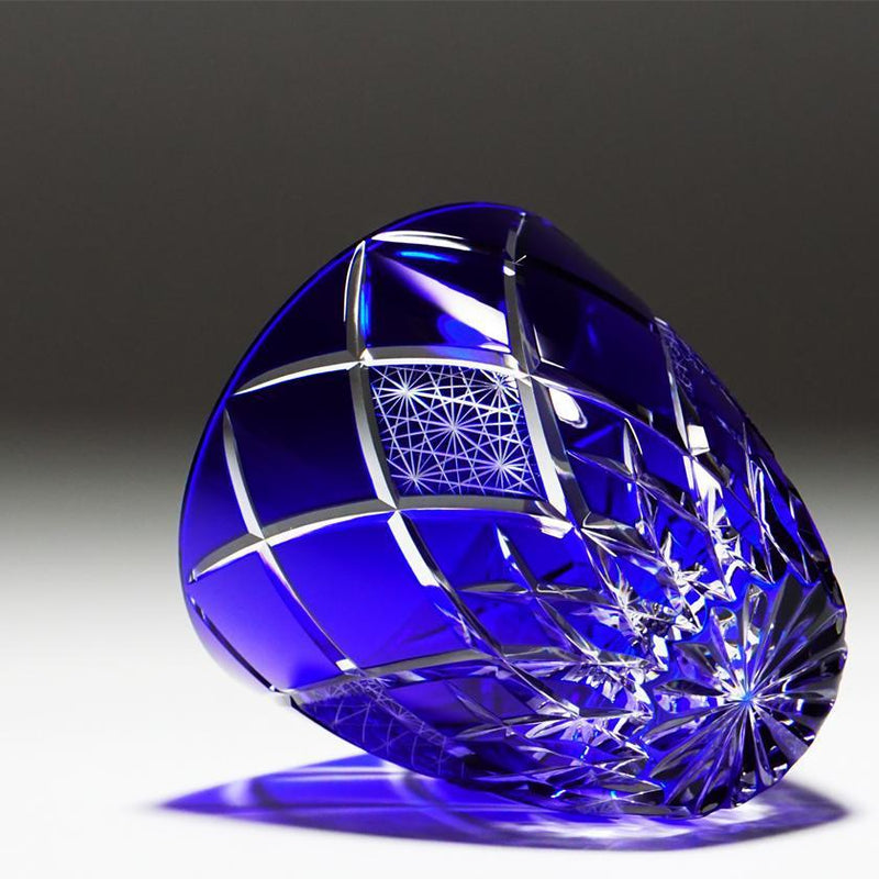 GUINOMI KIKU YARAI (BLUE), Sake Glass, rinzen Kiriko