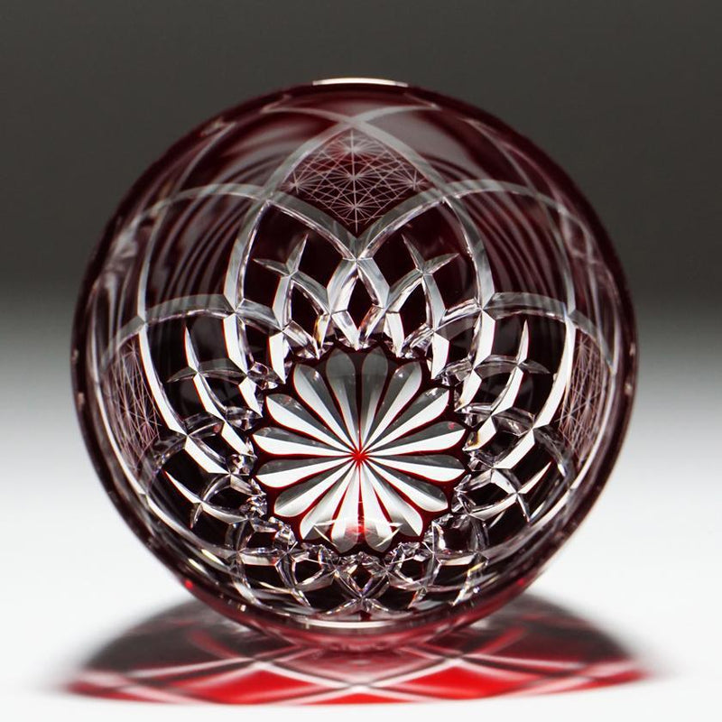 GUINOMI KIKU YARAI (RED), Sake Glass, rinzen Kiriko