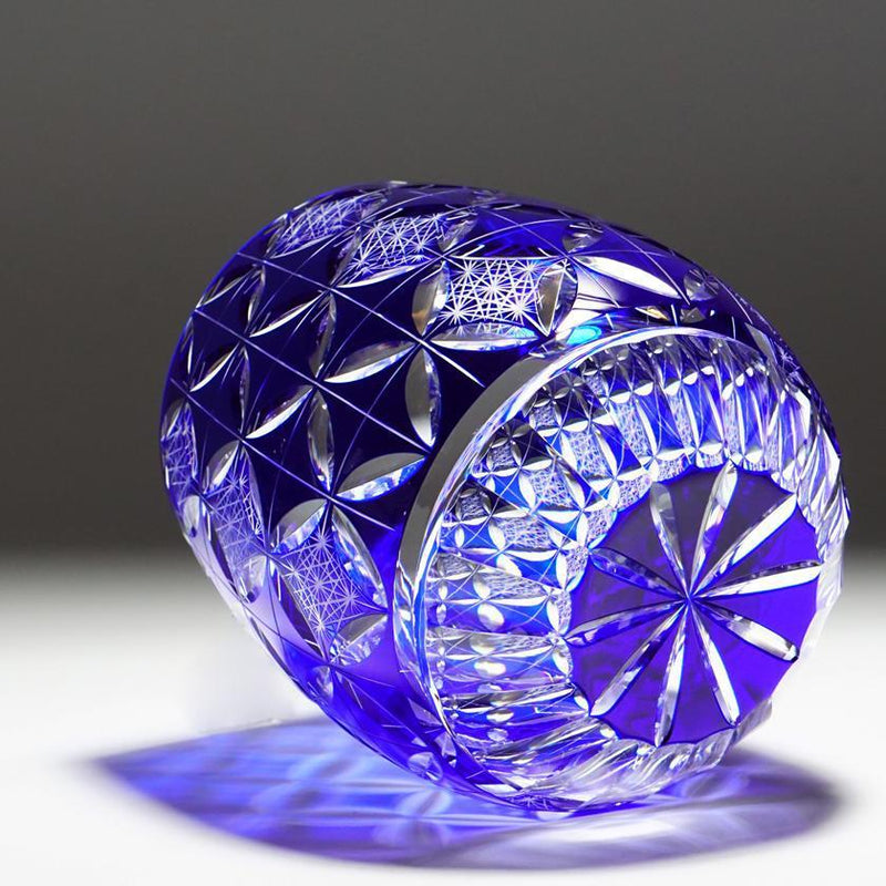 KIKU SHIPPO (BLUE), Glass, rinzen Kiriko