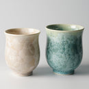 陶葊 花結晶 (緑 茶) 湯呑み (2点セット)【京焼-清水焼】