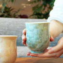 陶葊 花結晶 (緑 茶) 湯呑み (2点セット)【京焼-清水焼】