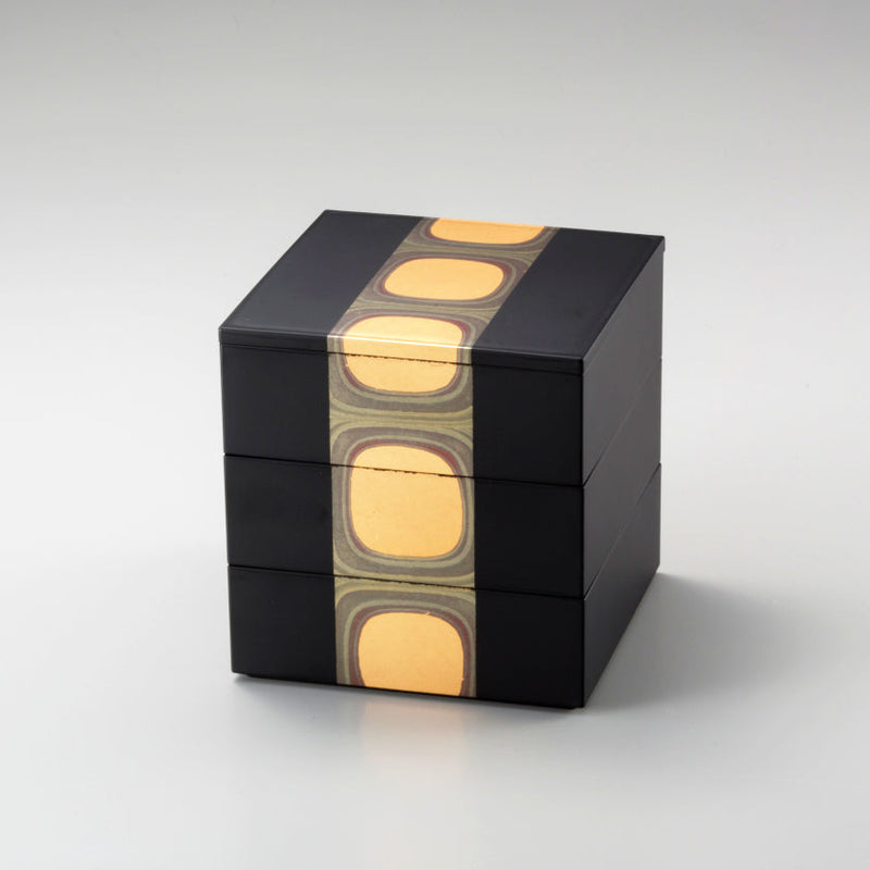 ANTIQUE FOIL Three Tiers (BLACK) JUBAKO BENTO BOX | Kanazawa Gold Leaf | HAKUICHI