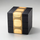 ANTIQUE FOIL Three Tiers (BLACK) JUBAKO BENTO BOX | Kanazawa Gold Leaf | HAKUICHI