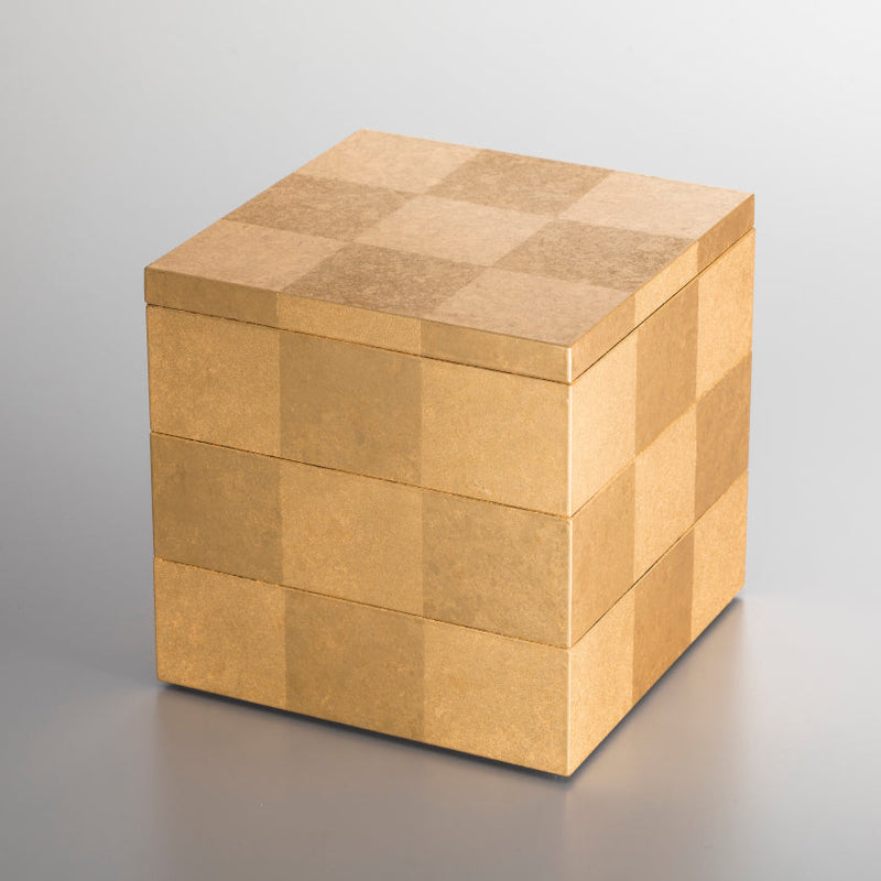 ICHIMATSU/Checkerboard Pattern Three Tiers JUBAKO BENTO BOX | Kanazawa Gold Leaf | HAKUICHI