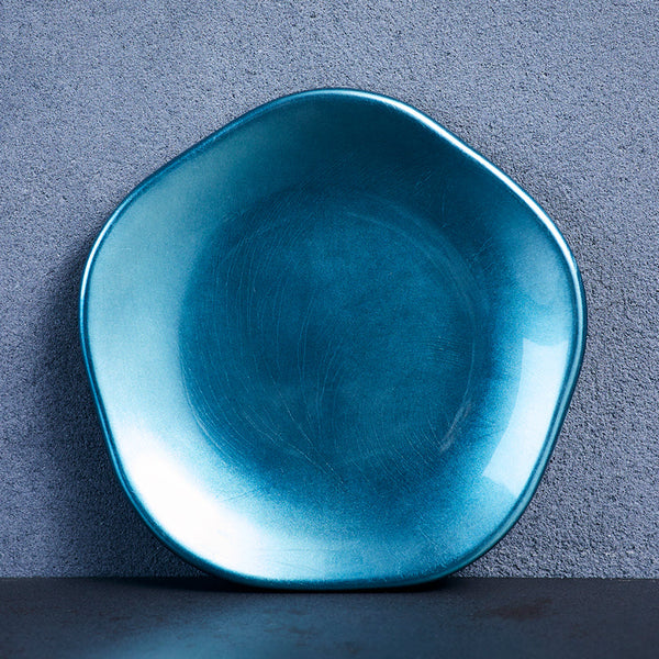 KAGA SHIKISAI Plum-Shaped Plate Water Blue | Kanazawa Gold Leaf | HAKUICHI