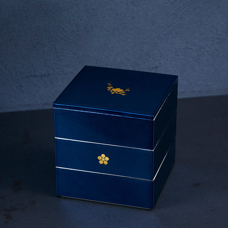 KAGA SHIKISAI  DEEP BLUE JUBAKO BENTO BOX | Kanazawa Gold Leaf | HAKUICHI