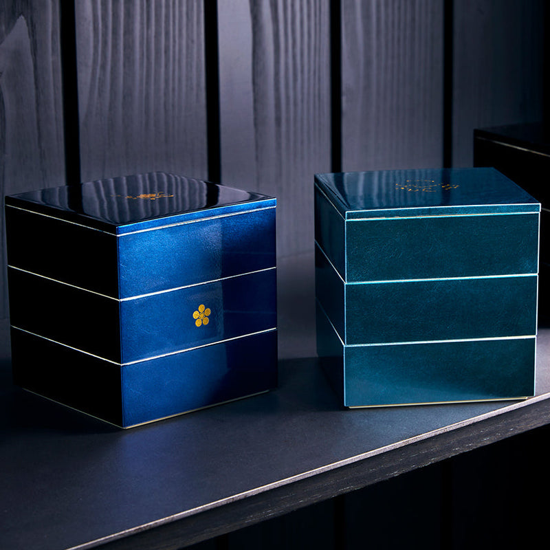 KAGA SHIKISAI  DEEP BLUE JUBAKO BENTO BOX | Kanazawa Gold Leaf | HAKUICHI