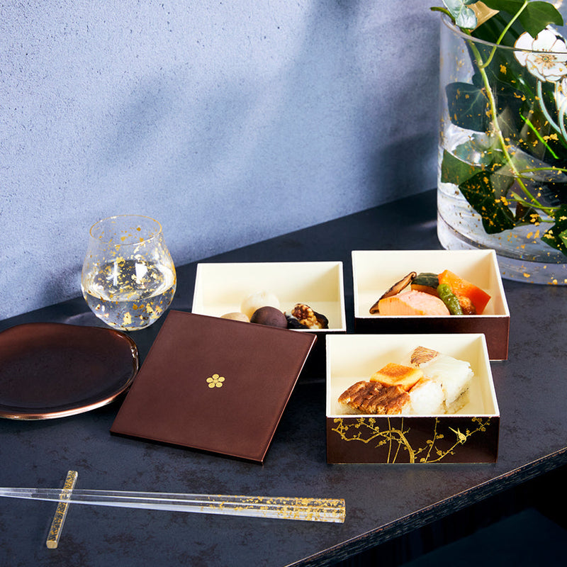 KAGA SHIKISAI SEPIA JUBAKO BENTO BOX | Kanazawa Gold Leaf | HAKUICHI
