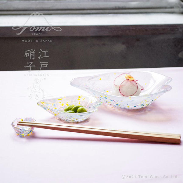 UKIYO HIRARI TAMAYA SET (SMALL BOWL & SMALL PLATE & CHOPSTICK REST), Small Dish, Edo Glass