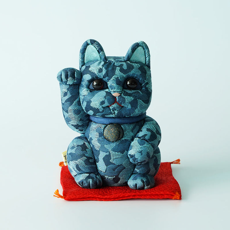 MANEKI NEKO CAMOUFLAGE (BLUE), Beckoning Lucky Cat, Edo Art Dolls