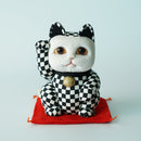MANEKI NEKO CHECKERED PATTERN BLACK (L), Beckoning Lucky Cat, Edo Art Dolls