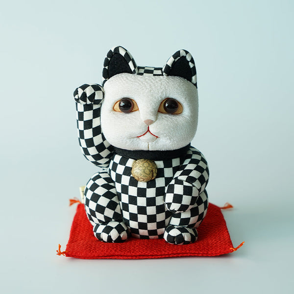 CR.ねこ MANEKI NEKO CHECKERED PATTERN BLACK (L), Beckoning Lucky Cat, Edo
