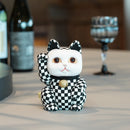MANEKI NEKO CHECKERED PATTERN BLACK (L), Beckoning Lucky Cat, Edo Art Dolls