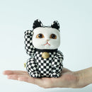 MANEKI NEKO CHECKERED PATTERN BLACK (L), Beckoning Lucky Cat, Edo Art Dolls
