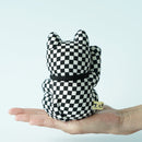 MANEKI NEKO CHECKERED PATTERN BLACK (L), Beckoning Lucky Cat, Edo Art Dolls