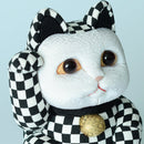 MANEKI NEKO CHECKERED PATTERN BLACK (L), Beckoning Lucky Cat, Edo Art Dolls