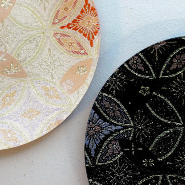 PLATE (HANA CLOISONNE) BEIGE & BLACK 2 PIECE SET, Large Plate, Platter, Nishijin Textile