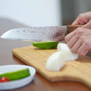 COBALT STAINLESS INTERRUPT 69 LAYER DAMASCUS SANTOKU KNIFE 180MM OAK OCTAGONAL PATTERN -KAKISHIBU FINISH-, Sakai Knives