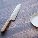 COBALT STAINLESS INTERRUPT 69 LAYER DAMASCUS SANTOKU KNIFE 180MM OAK OCTAGONAL PATTERN -KAKISHIBU FINISH-, Sakai Knives