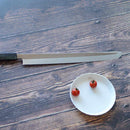 GOH UMANOSUKE YOSHIHIRO SHIRAJI STEEL WATER-GRILLED HONYAKI TIP MARU OCTOPUS KNIFE 330MM MIRROR SURFACE WAVE FLOATING, Sakai Knives