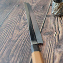 GOH UMANOSUKE YOSHIHIRO SHIRAJI STEEL WATER-GRILLED HONYAKI TIP MARU OCTOPUS KNIFE 330MM MIRROR SURFACE WAVE FLOATING 1ST PLACE OCTAGONAL PATTERN, Sakai Knives