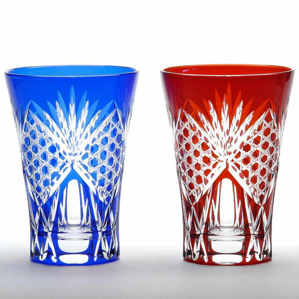 HEXAGON BASKET WEAVE TUMBLER PAIR, Edo Kiriko Glass