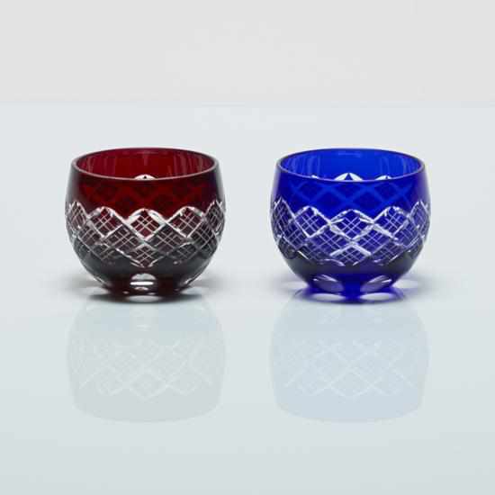 LAYERED YARAI MARU GUINOMI PAIR, Edo Kiriko Glass