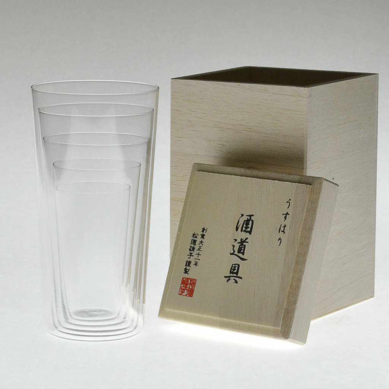 LIGHT LIQUOR TOOL IN A WOODEN BOX, Edo Kiriko Glass