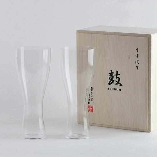 THIN DRUM TSUDUMI 2 PIECES SET IN A WOODEN BOX, Edo Glass