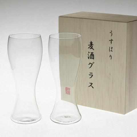 LIGHT BEER GLASS IN A WOODEN BOX 2 PIECES IN A WOODEN BOX, Edo Kiriko Glass